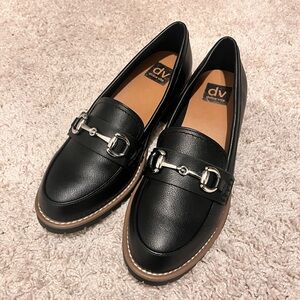 Dolce Vita Black Leather Loafers with Silver Detail